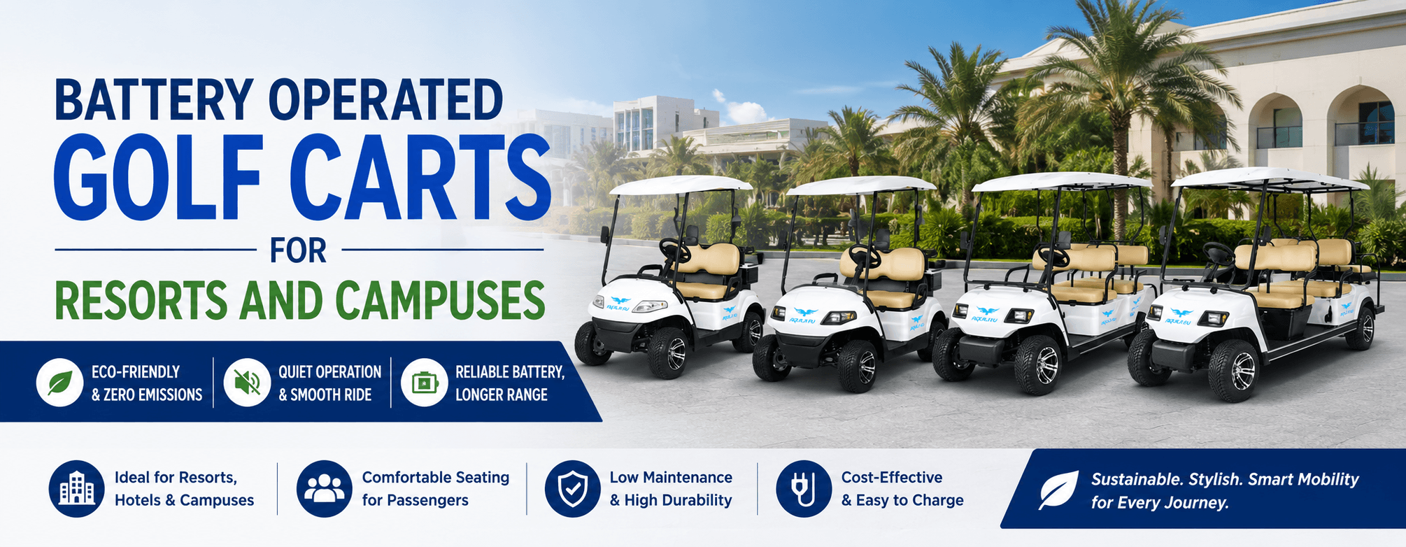 Battery Operated Golf Carts for Resorts & Campuses 